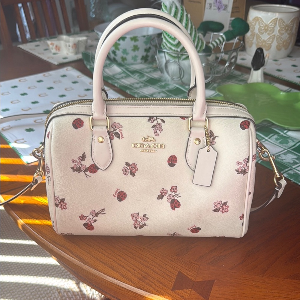 Coach Cream and Pink Satchel with Floral Accents
